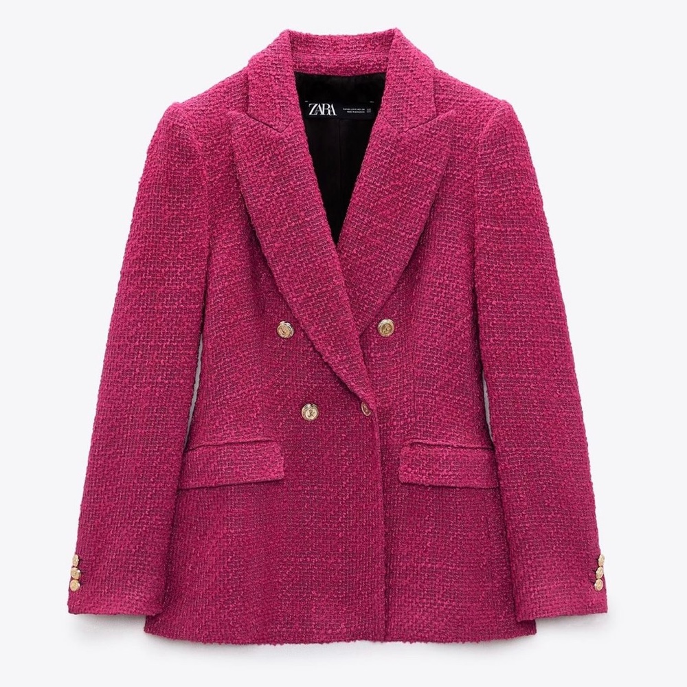 Zara Double Breasted Textured Weave Jacket Pink 7553/457 Women’s Size XS New NWT